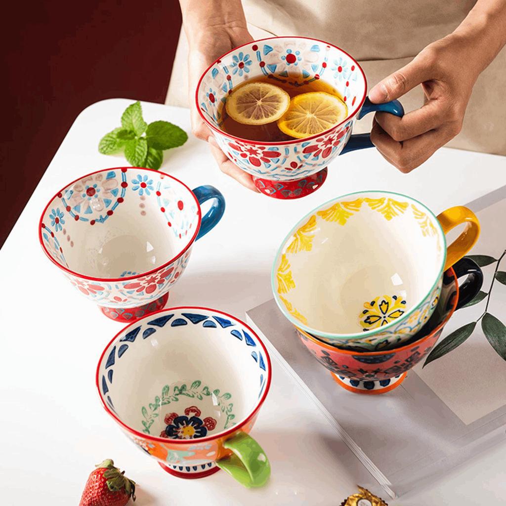 Ceramic Cup Cups Hand Painted Floral Pattern Retro Creative Coffee Mugs For Home Breakfast Office Milk Cup Mug