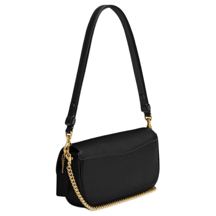 Coach Brook Flap 24 Metal Logo Detachable Shoulder Strap Leather Shoulder Bag Medium Women Shoulder Bag Black CAN90-B4BK