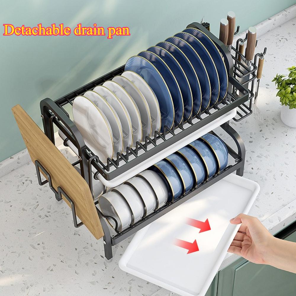 Three Tier Dish Drying Rack Drain Board Set Tableware Drainer Kitchen Countertop Storage Rack Cup Holder Knife and Fork Holder