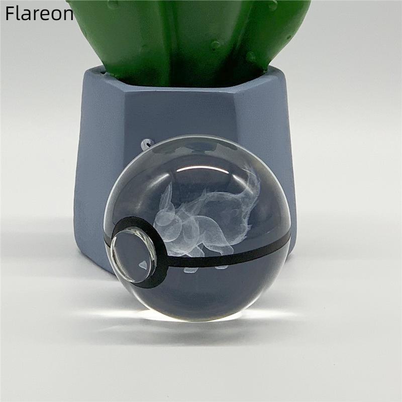 5cm  3D Crystal Ball Pikachu Eevee Mewtwo Carving Model LED Color Light Base Children's Gift Fans Toy Birthday Gift