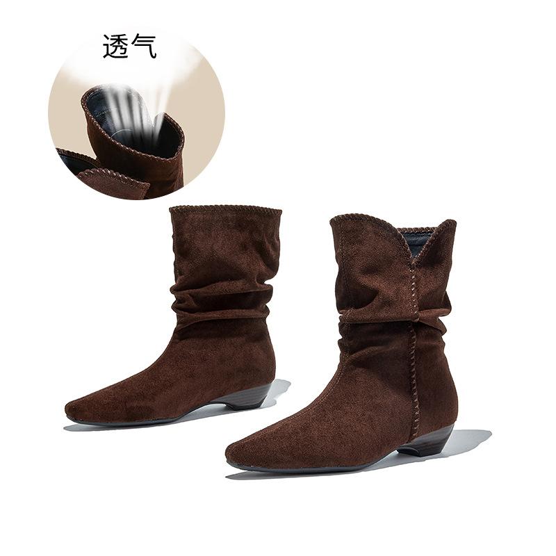 Retro pointed pile boots women's autumn and winter new western cowboy Martin boots casual versatile short boots