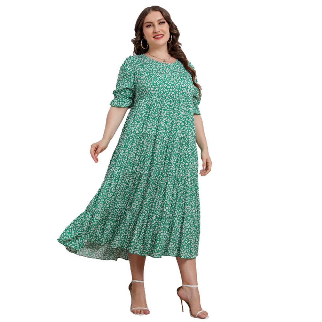 Übergröße Damenkleid Sommer Kurzarm Bedrucktes Lockeres Kleid Strandkleider