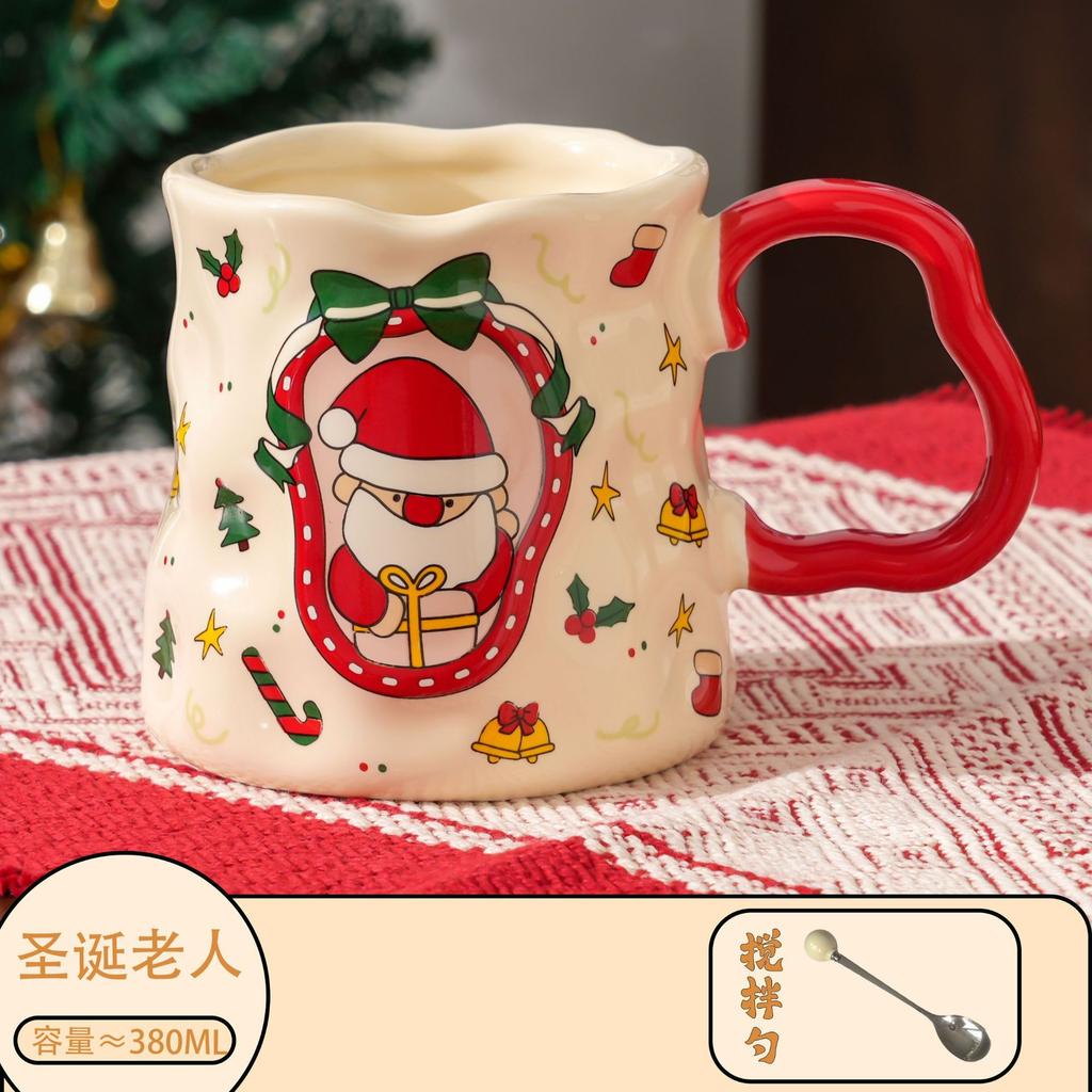 Christmas Gift Ceramic Coffee Cup 380ml Exquisite Tea Cup Modern Santa Water Mug Office Coffee Cup Room Dining Table Decoration