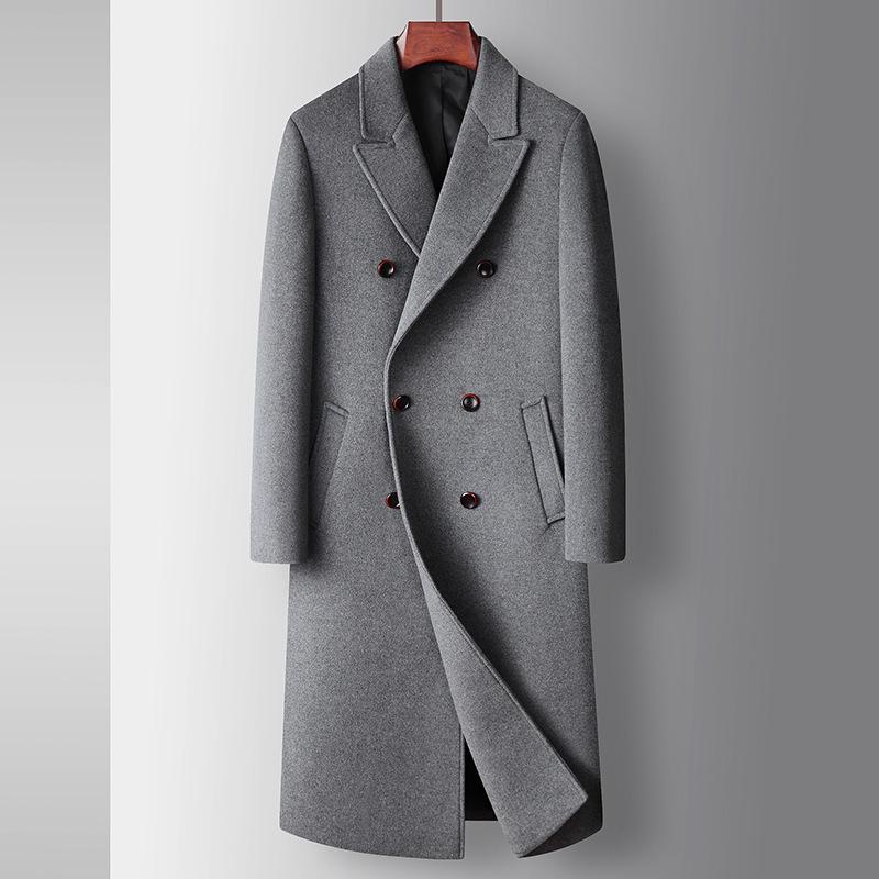 Trench in Lana da Uomo Doppiopetto - Lungo, Sopra il Ginocchio, Capo d'Abbigliamento Caldo per Autunno/Inverno, Stile Business Casual per Tutte le Età.