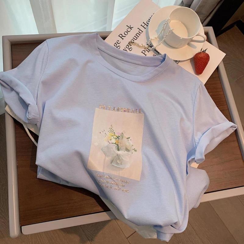 Simple Cotton Short Sleeved T-shirt Women Summer New Korean Loose Three Dimensional Letter Half Sleeved Top Trendy