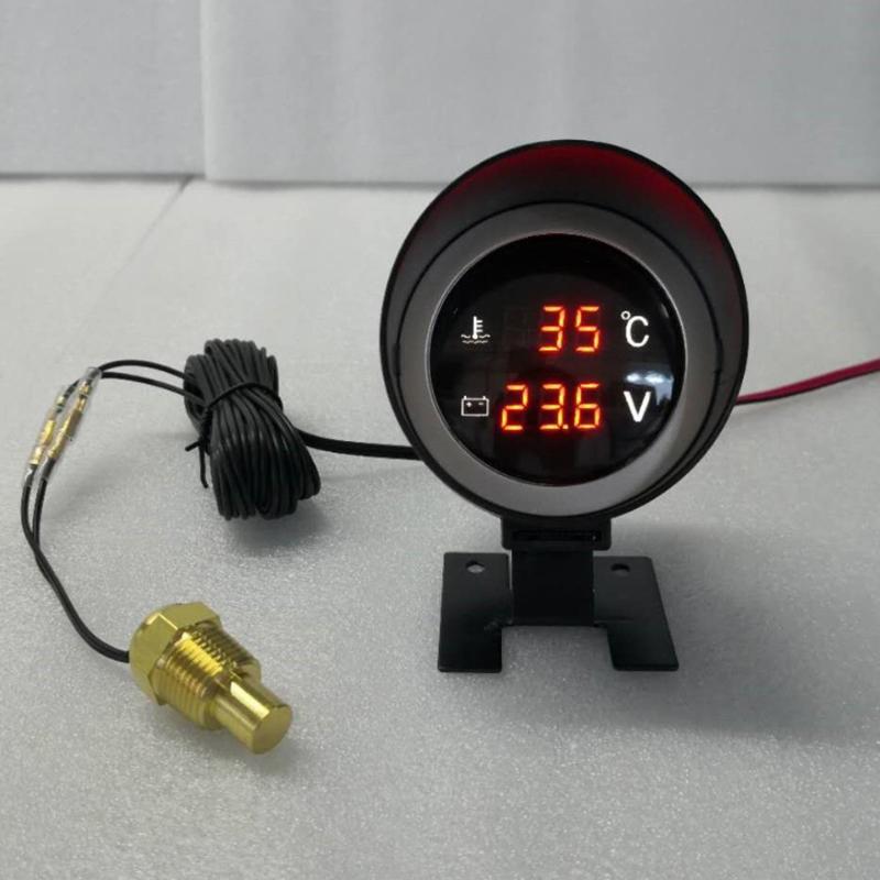 

2 In 1 12V 24V Round Led Digital Car Truck Water Temp Gauge Temperature Sensor Temperatura Moto + Voltmeter Voltage Meter red