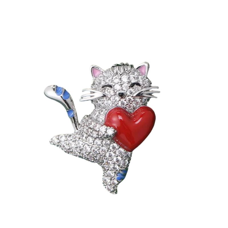 Fashion Cute Hug Love Heart Cat Brooches For Women Clothing Coat Jewelry Accessories Gifts