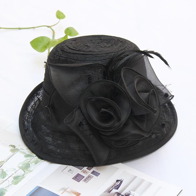 Spring and summer lace mesh hat trendy ladies short brim half curled edge flower pot hat outdoor outing shading bucket hat