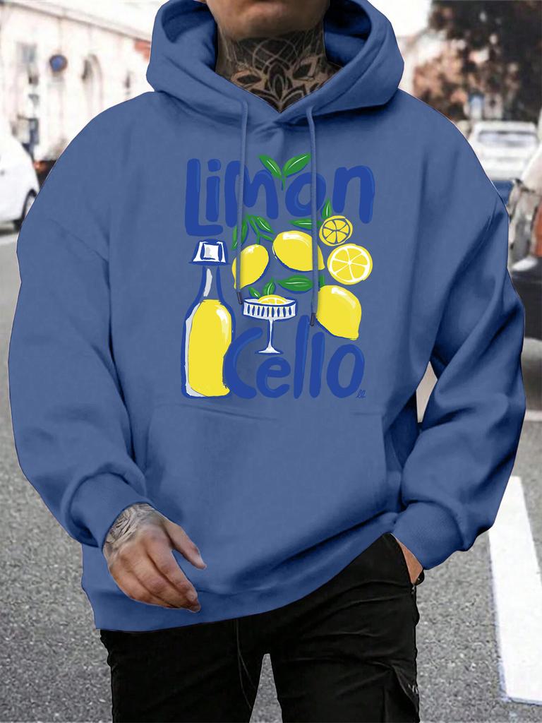 Lemon Cello Fruchtgetränke Druck Herren Hoodies Hip Hop Locker Streetwear All-Match Fleece Kapuzenpullover Herbst Mehrfarbig Sportbekleidung