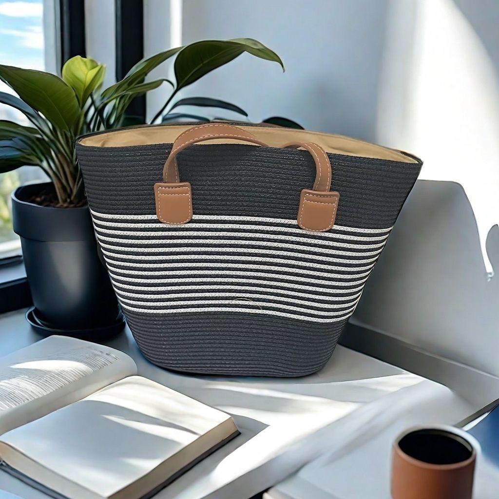 Summer striped shoulder commuter straw bag new large capacity casual fashion women's beach tote bag