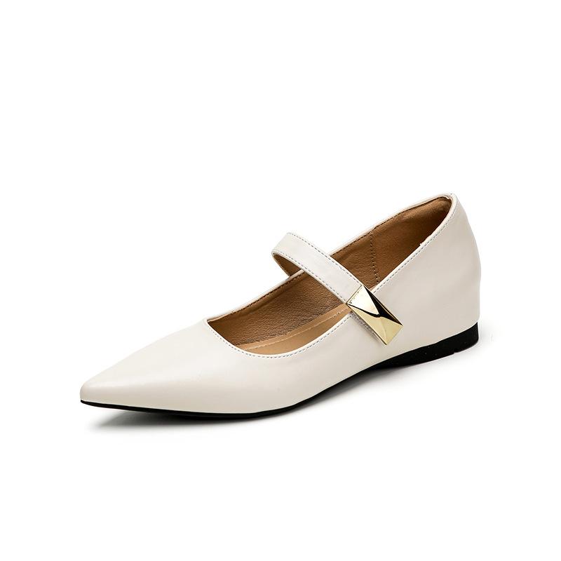 Pointed single shoes women's inner height-increasing shoes autumn new high-end sense word with temperament Mary Jane flat shoes