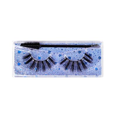 1 Paar Falsche Wimpern Faser 3D Bequeme Streifenwimper mit Wimpernbürste für Alltags-, Bühnen- und Party-Make-up