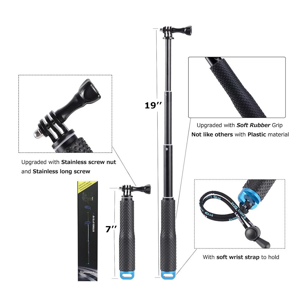 Selfie Stick 19-inch/48cm Short Extension Pole Retractable Portable Grip Compatible with GoPro Hero DJI Osmo Action and More 7