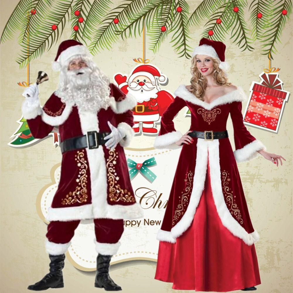 Dress Christmas Cosplay Cloth Hat Women Evening Dress Elegant Santa Claus Cosplay Costume  Adults