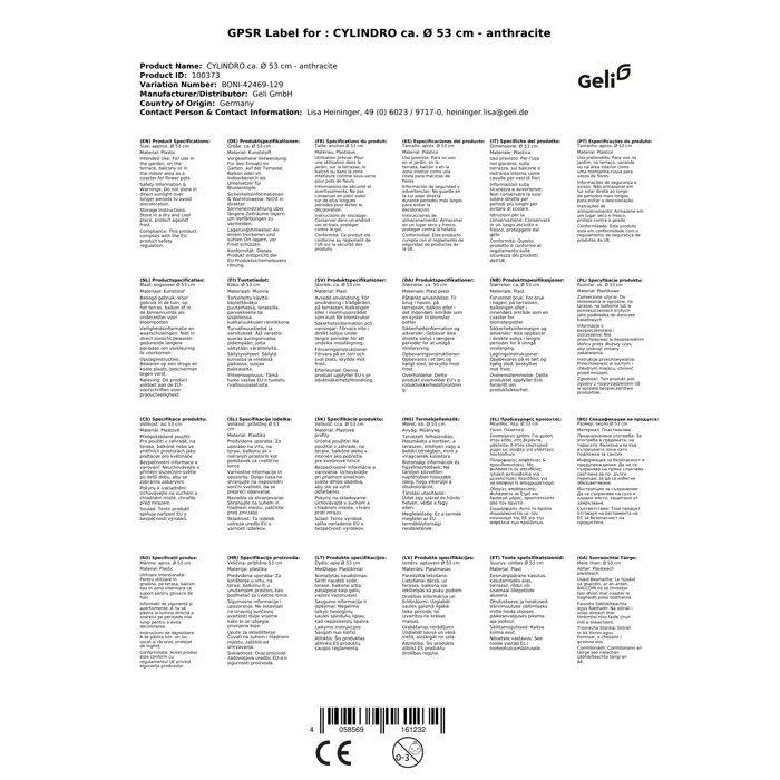 Saucer Flower Pot Cylindro Anthracite Ø 53cm