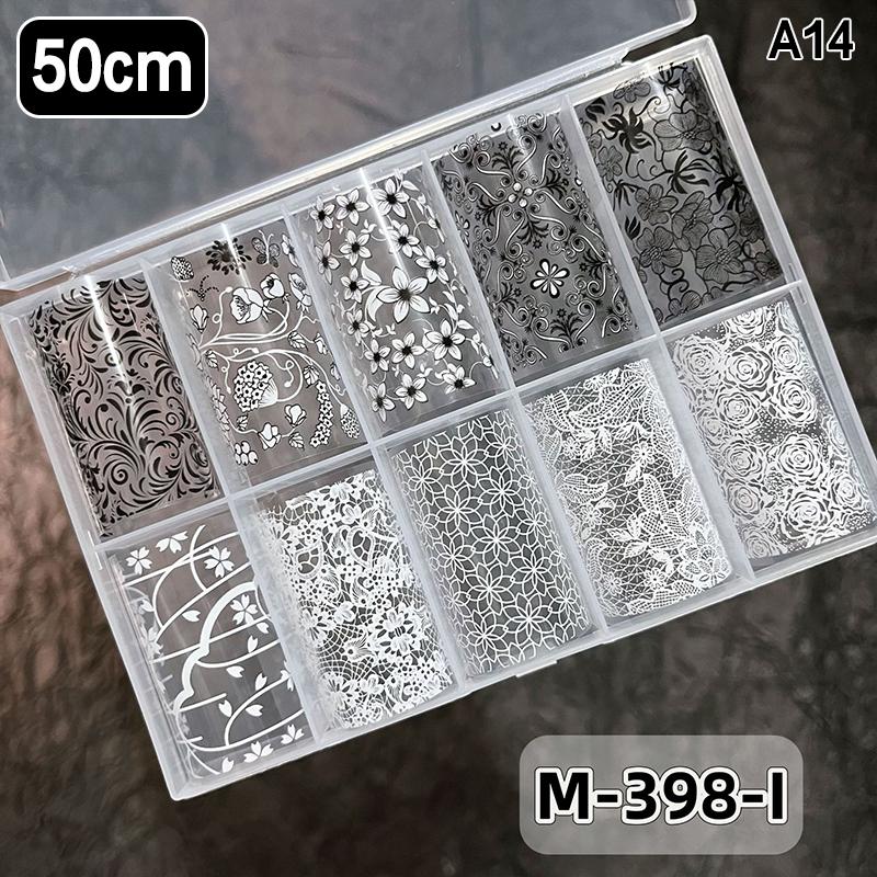 10 Rolls Nail Transfer Foils Sticker Black White Red Lace Flowers Nail Art Nail Charms Diy Nail Decoration Manicure Accessories