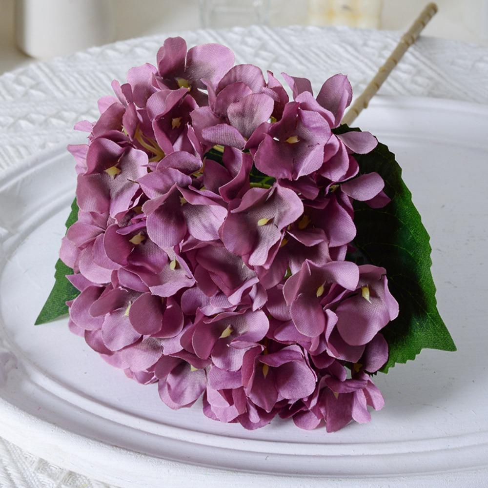 Wedding Garden 45CM Artificial Hydrangea Colorful With Leaves Fake Silk Flowers Realistic Blue Flower Bouquet