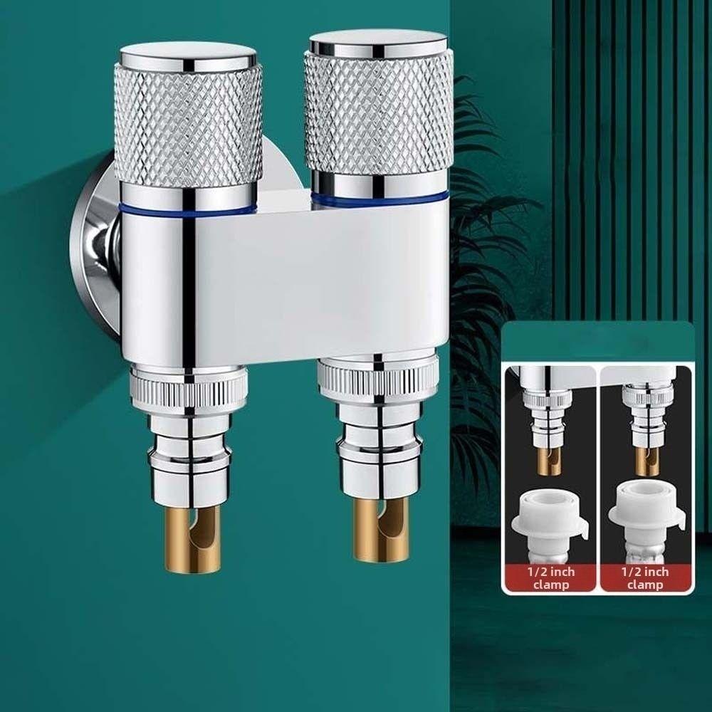 Universal Interface Double Outlet Valve Faucet Stainless Steel Flow Quick Control Hand Knob Type 1/2 "Interfaces