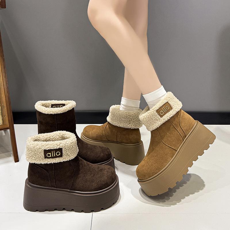 Women's thick soled winter fur one foot stirrup lightweight warm anti cold padded snow boots non-slip wear casual sneakers cotton boots