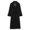 Womens Winter Wool Blend Double-Breasted Trench Coat Longline Classic British Style Streetwear Outerwear