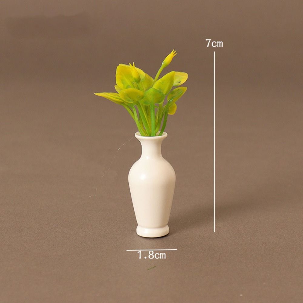 1:12 Dollhouse Miniature Mini Plastic Simulation Vase Green Plant Finished Flower Outdoor Doll House Model Accessories