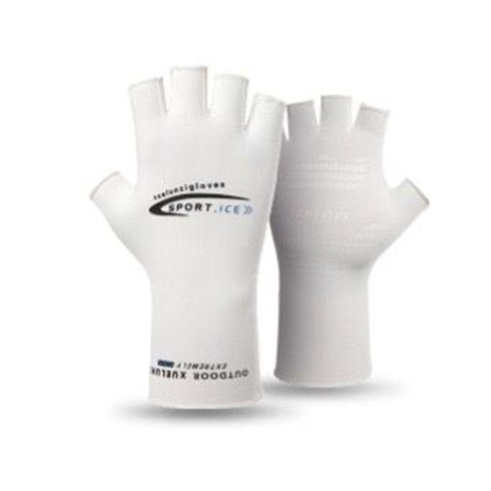 Ice Silk Fishing Gloves Breathable Summer Cycling Gloves Thin Men Women Gloves  Unisex White-Half fingers