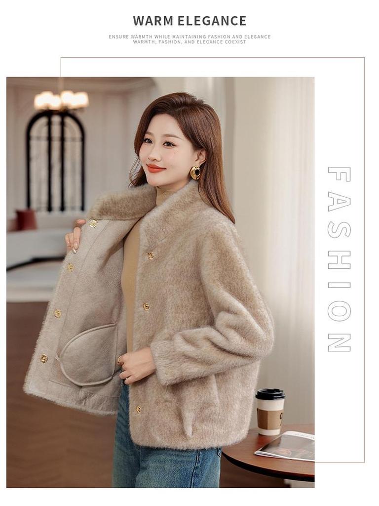 Noble Lady Winter Plush Faux Fur Coat for Middle-aged & Elderly Women