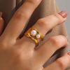 Vintage Stainless Steel Wide Thick Rings for Women Men Classic Imitation Pearl Hollow Opening Rings Charm Banquet Jewelry Gifts