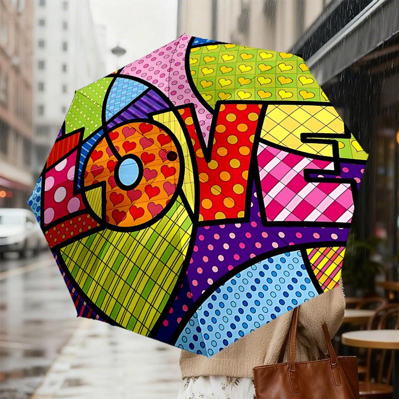 1pc Love Colorful Automatic Opening and Closing Umbrella, High-quality Compact Travel Umbrella, Lightweight and Portable C1125138
