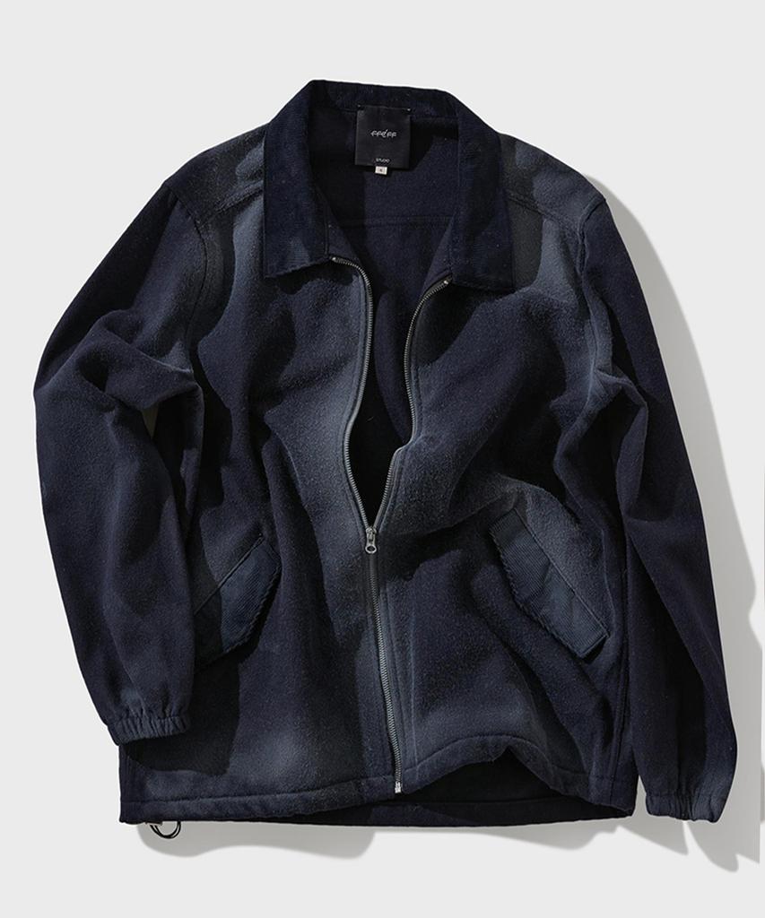 Ffeff Studio Vintage Washed Wool Half Zip-Up Jacket (Navy)