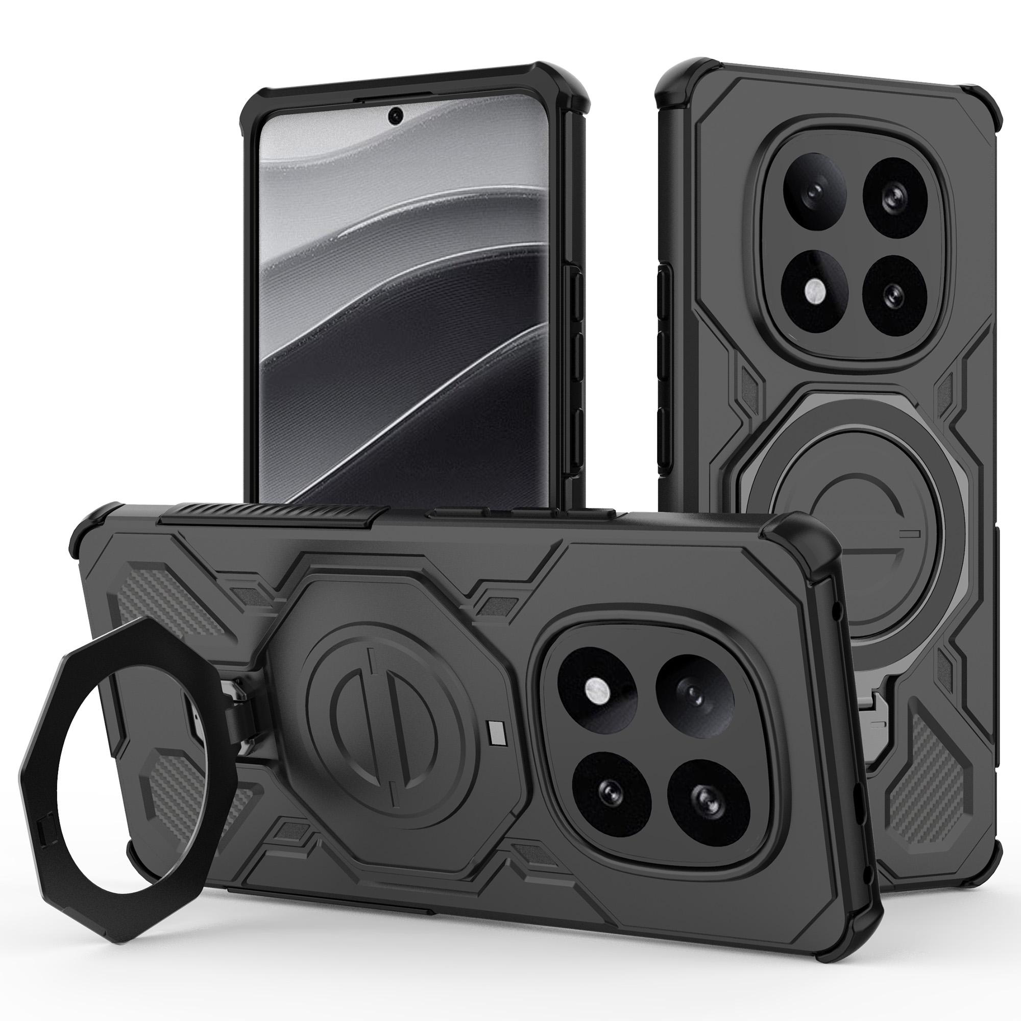 

Магнитный чехол для Xiaomi Redmi Note 14 Pro+ 5G, вращающаяся металлическая подставка, противоударная задняя крышка для телефона из ПК+ТПУ Black