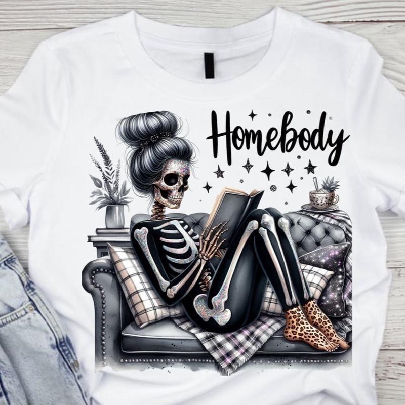 

[100% Cotton] Cotton Short Sleeve T-Shirt HOMEBODY GLITTER SKELLY Unisex Super 4XL