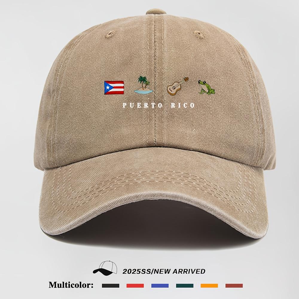 Mens Baseball Cap Puerto Rico Flag Tropical Guitar  Frog Graphic Lightweight Snapback Adjustable HatFor Any Season