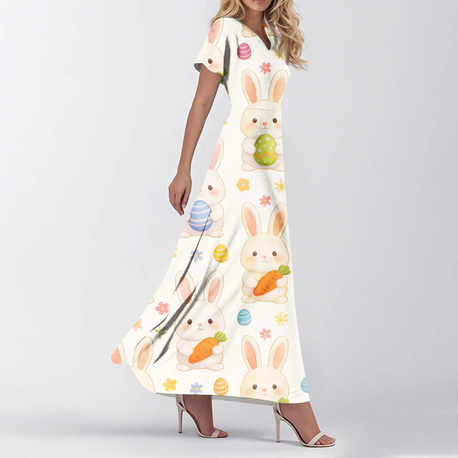 

Женское Свободное Повседневное Платье с V-образным вырезом, коротким рукавом, завышенной талией и цветочным принтом L бежевый