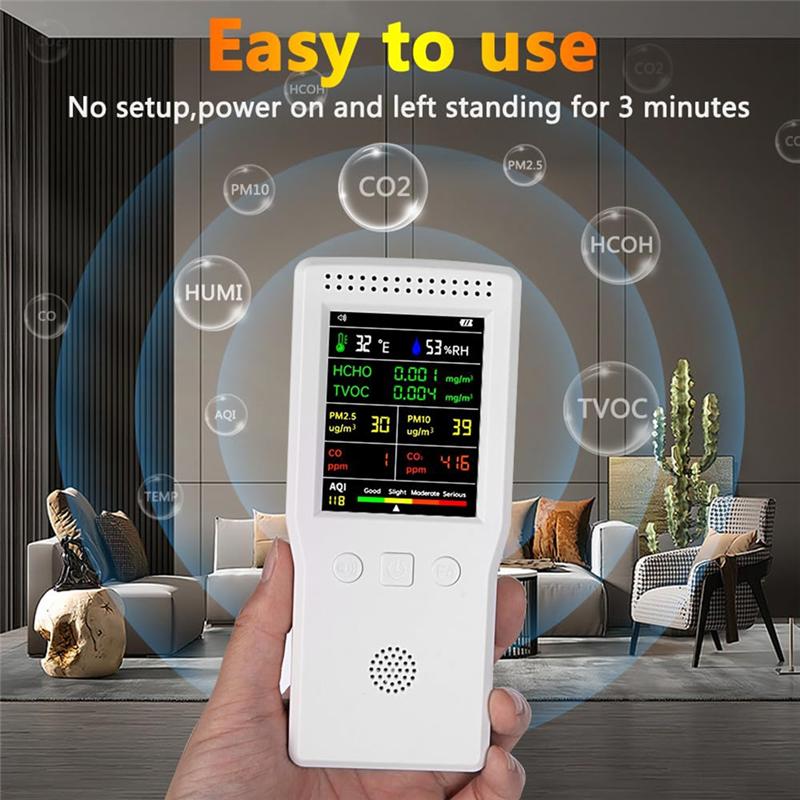 A84E-Real Time Monitoring, Large Display Portable Detector Voice Alert, Home Air Test Kits