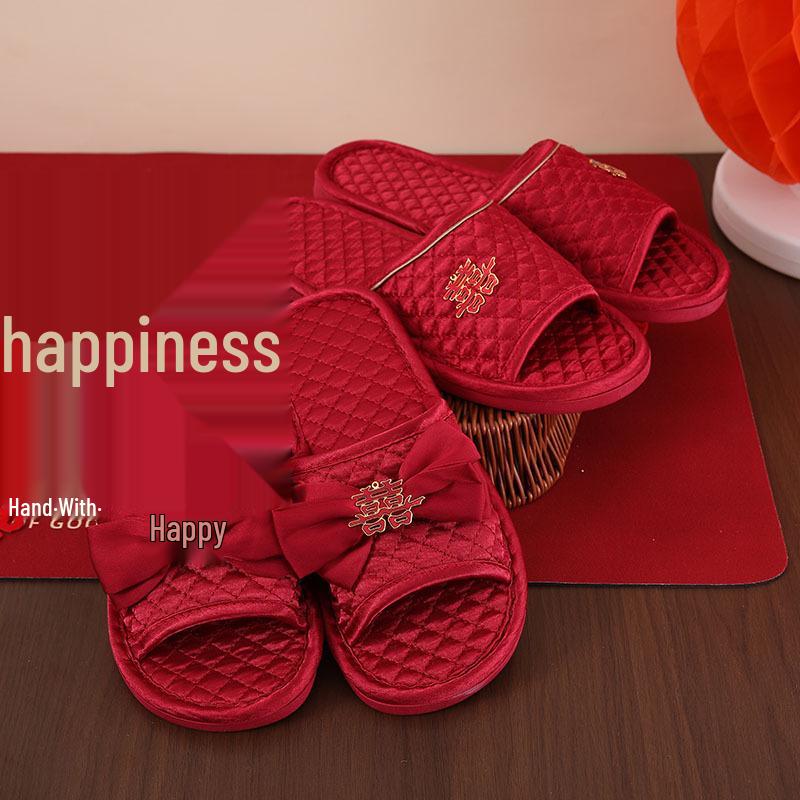 Festive Red Bride & Groom Wedding Slippers - Summer Dowry Gift Pair