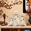 3Pcs Rustic Halloween Ghost Decor Handcrafted Wooden And Fabric Ghost Figurines 3 Sizes Farmhouse Style Shelf Decorations Party Supplies