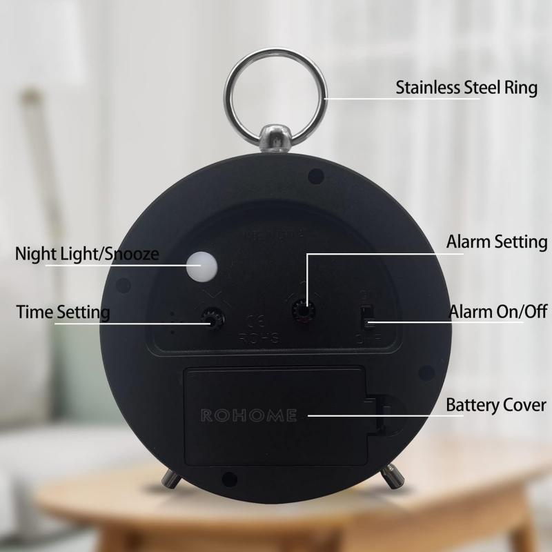 Metal alarm clock 4-inch children's desktop simple analog clock with night light, silent and non ticking clock, bedroom small desktop alarm clock