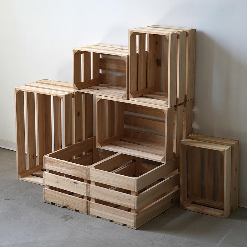 Solid Wood Display & Storage Basket with Wooden Slats