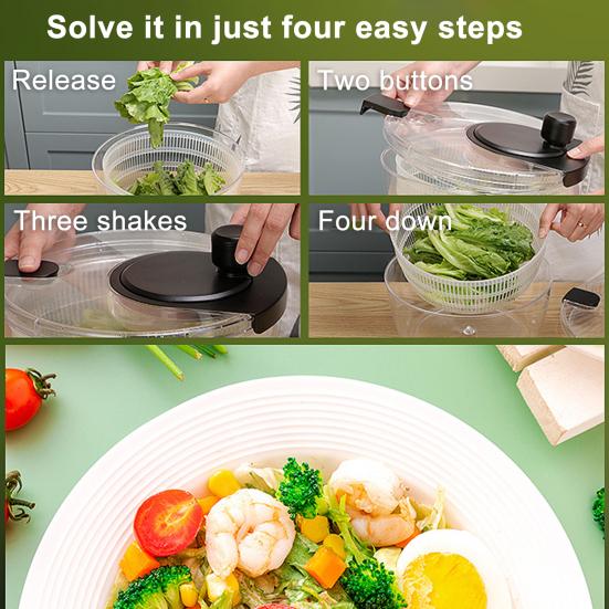 Salad Spinner Hand Dehydrator Large 4.2 Quart Transparent Bowl with Built-in Strainer Fruit And Veggie Dryer Easy to Clean Plastic Kitchen Tool