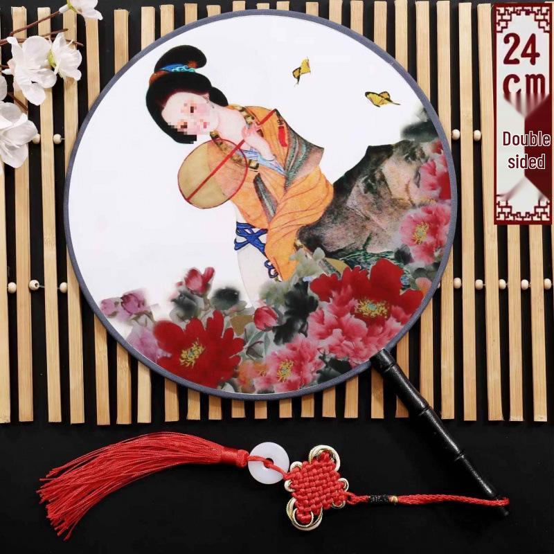 Neuer doppelseitiger runder Cheongsam Performance Tanzfächer