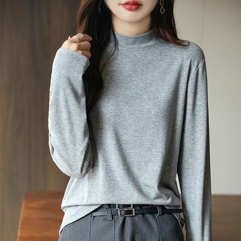 

Fashion and thin pullover with semi-turtleneck sweater women s bottoming shirt, new autumn and winter solid color simple temperament knitted sweater M