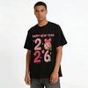 Frohes Neues Jahr 2026 Strickstil Festlicher Aufdruck Lässiges Oberteil Reines Baumwoll-T-Shirt