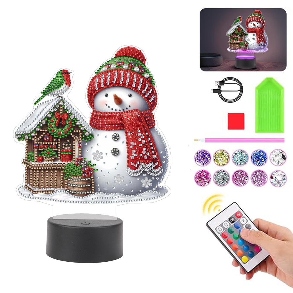 Acrylic Double Sided Christmas Snowman Multifunctional Diamond Night Lamp Decorative DIY 5D Diamond Lamp Rhinestones LED Light