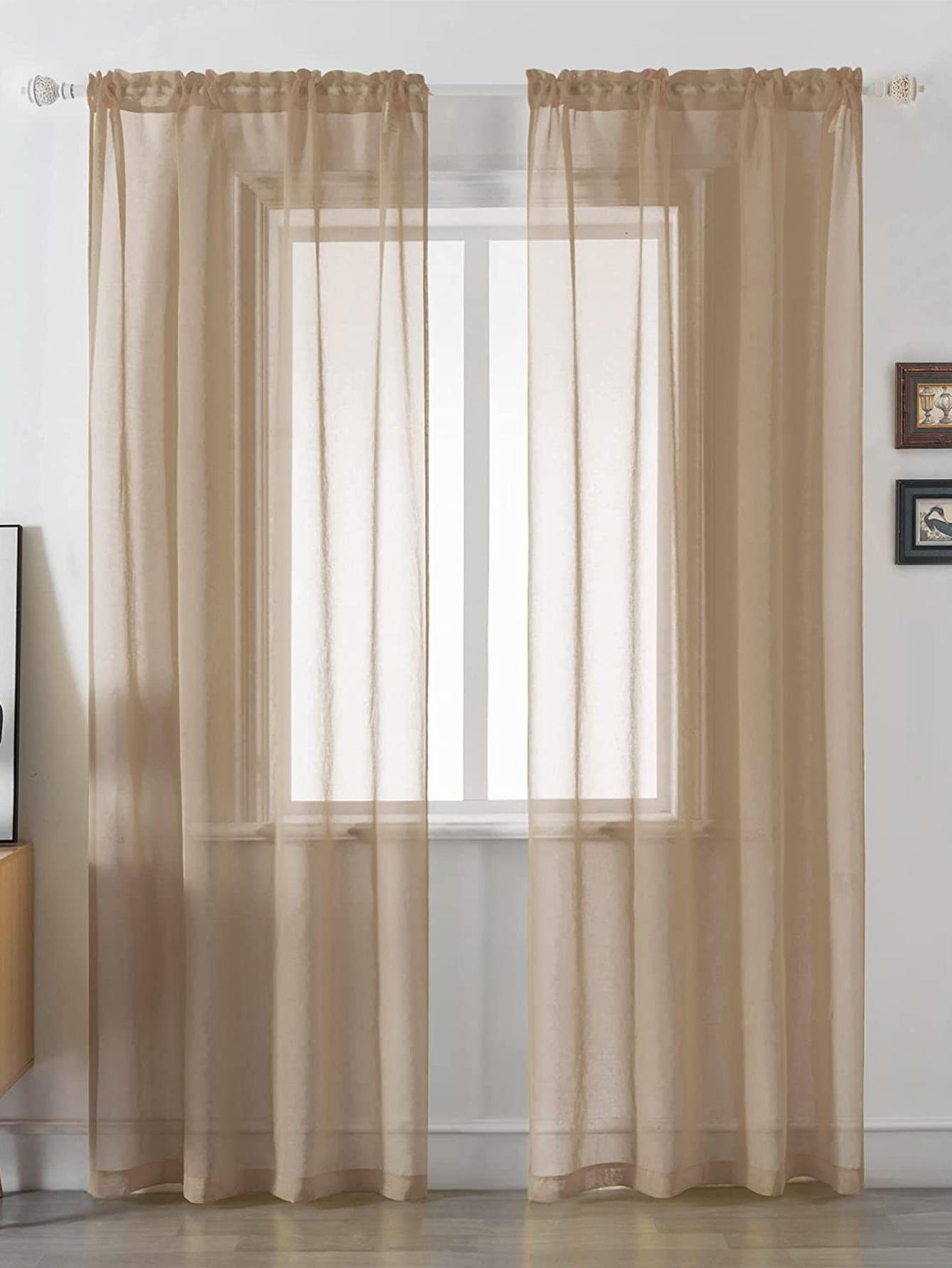 

1 шт. прозора тюлева штора суцільного кольору для вітальні та спальні W300xH260cm&Rod Pocket коричневий