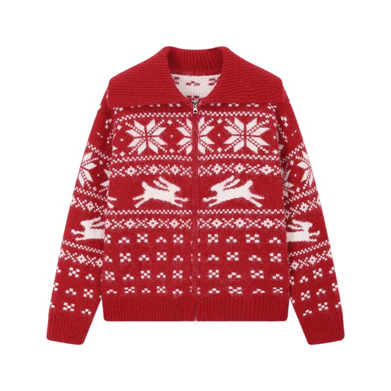 ELLE KIDS Girls New Year Red Fair Isle Knit Cardigan 160