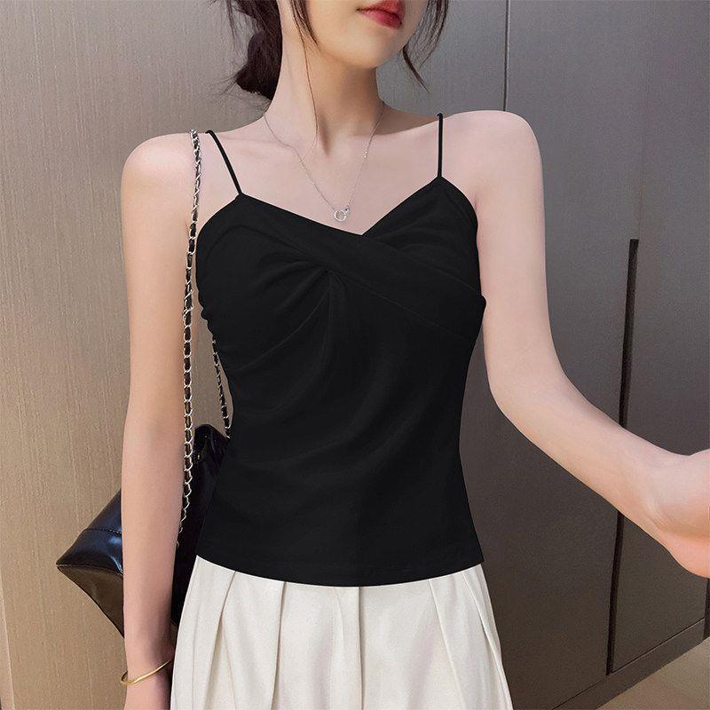 Women s White Twisted Strap Backless Tank Top - French Chic Summer Style 2026 M (96-105 lbs)
