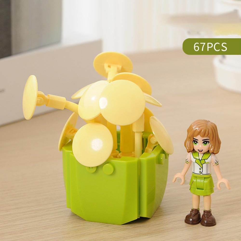 Flower Succulents Building Blocks Pomegranate Pink Gardens Romantic Bricks DIY Potted Plants Model Kids Kits Toys