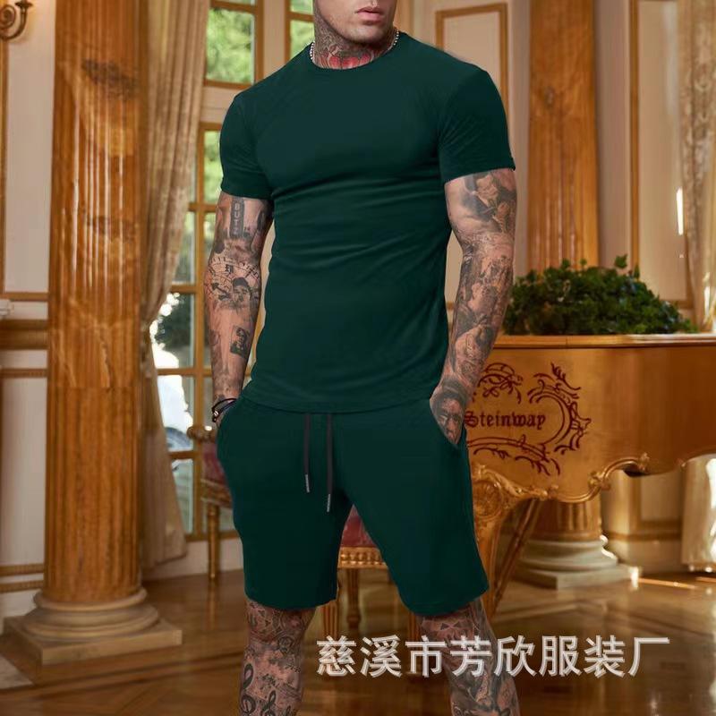 

Мужская рубашка с коротким рукавом в стиле пэчворк и шорты XL темно-зеленого