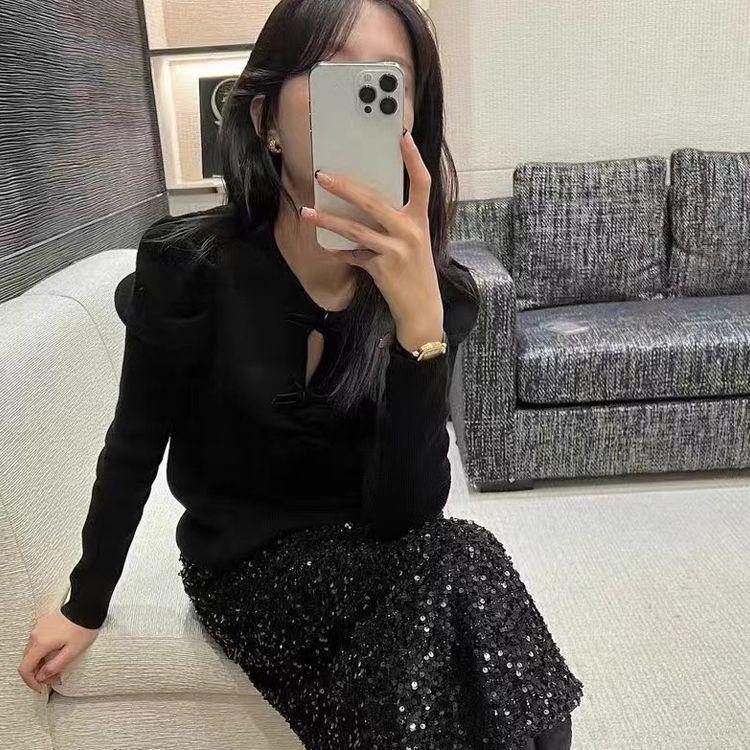 Winter Soft Slim Hollow-Out Knit Sweater with Bow Detail